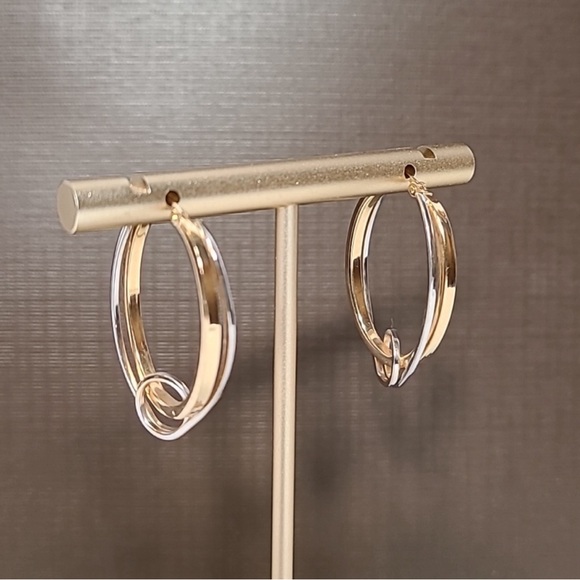 14K White and Yellow Gold Twisted Hoop Earrings